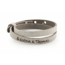 Leather bracelet, double twisted, colour: light grey customized