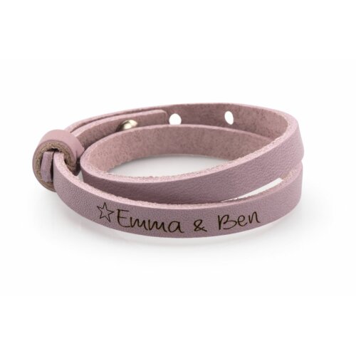 Leather bracelet, double twisted, colour: rose customized 