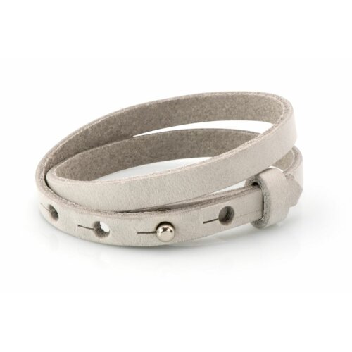 Leather bracelet, double twisted with lasered slider beads, colour: light grey
