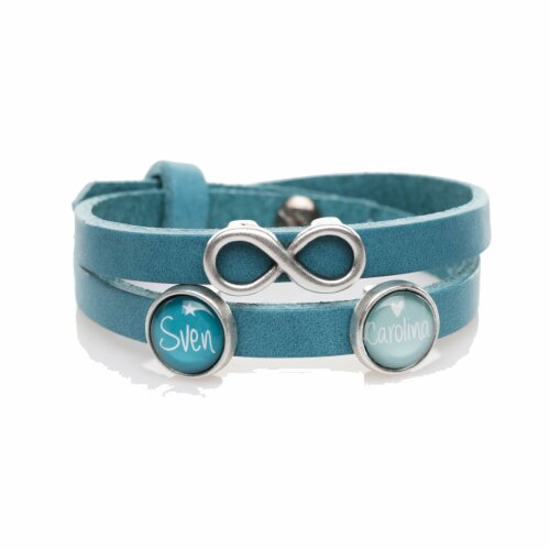 Leather bracelet, double twisted with lasered slider beads, colour: dark blue