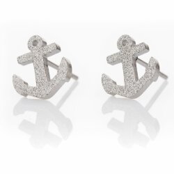 Earrings 8mm, motif: anchor, colour: white/blue