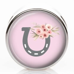 Schiebeperle Hufeisen mit Blume rosa - 12mm